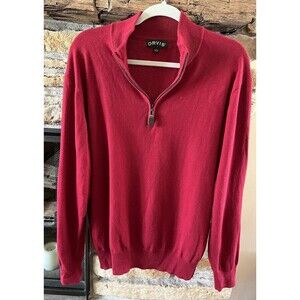 Orvis Sweater Mens Size Large Red 1/4 Zip Silk Cashmere Blend Long Sleeve